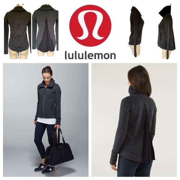 lululemon athletica Jackets & Blazers - Lululemon En Route Jacket Cotton Fleece Full Zip Up Black Grey Sweatshirt Sz 4